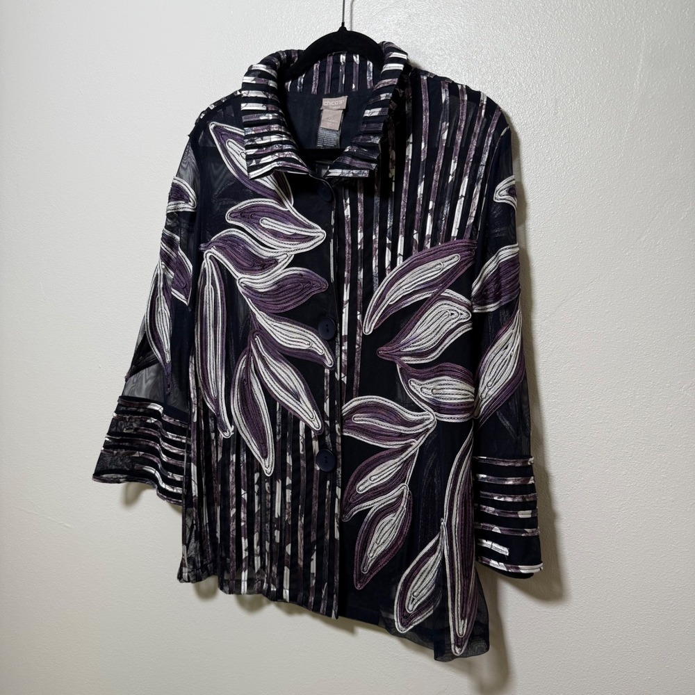 NWT 2 Large Petite Chico's Traveler Floral 3/4 Sleeve Mesh Jacket Mix Art Boho - Picture 4 of 13